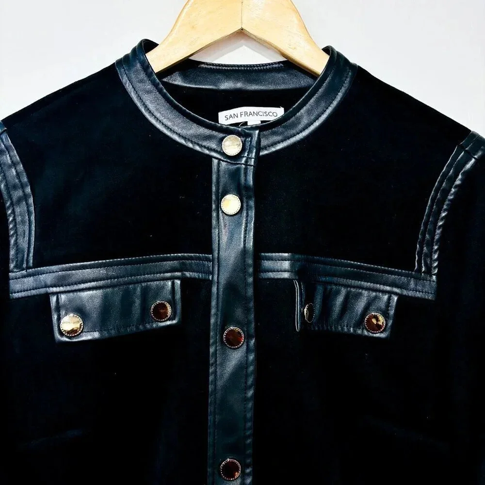 SAN FRANCISCO Black suede and faux leather blazer - Picture 4 of 8